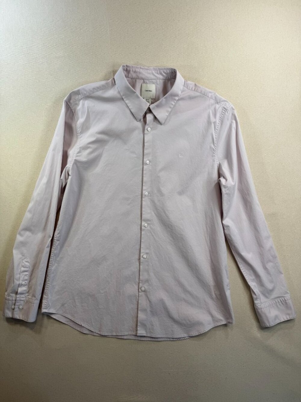 HK102 - Calvin Klein Slim Fit Cotton Stretch Shirt XL Light Gray Lilac CK Embroi